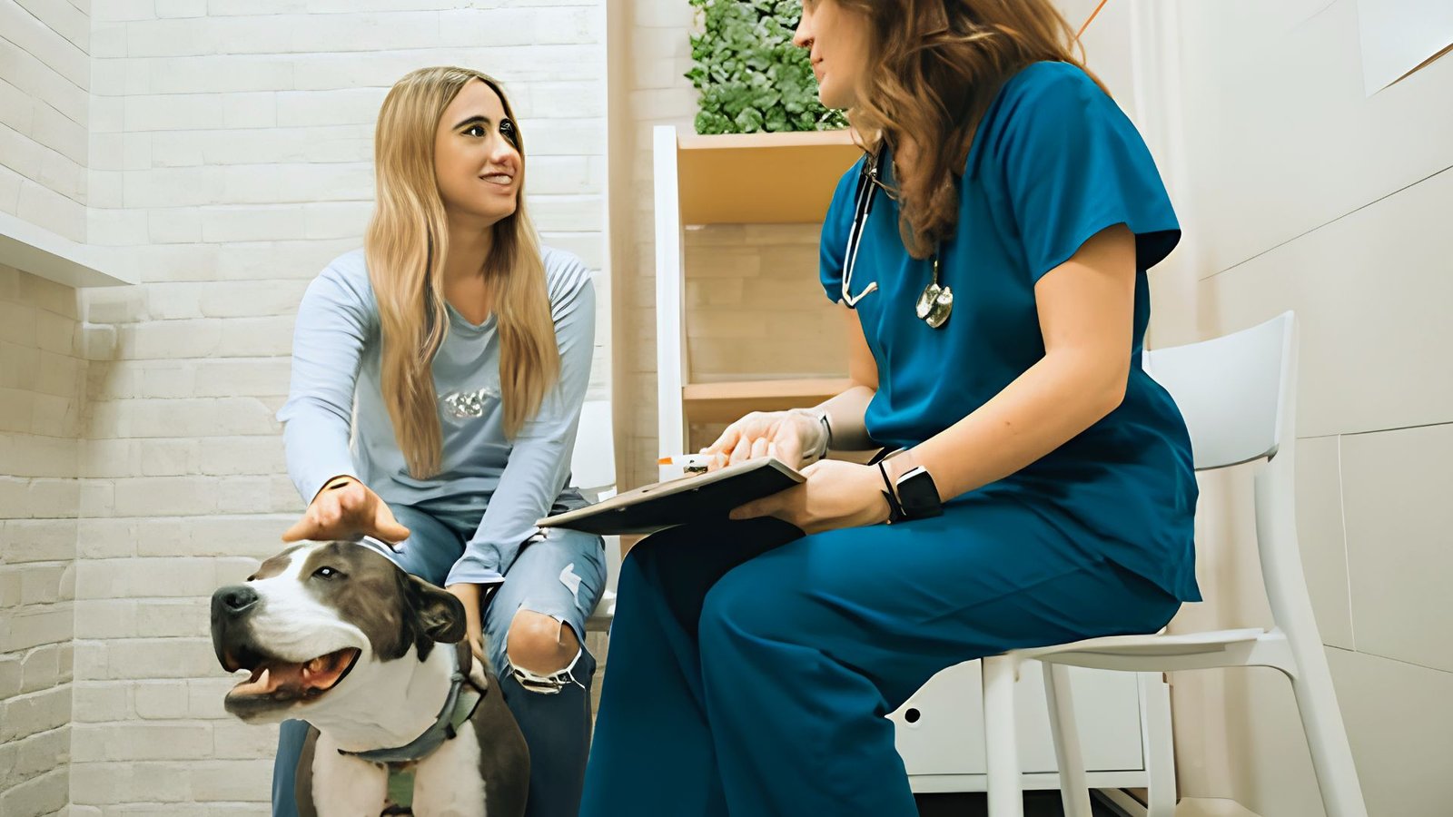 Pet owner consulting a veterinarian about a dog's symptoms.