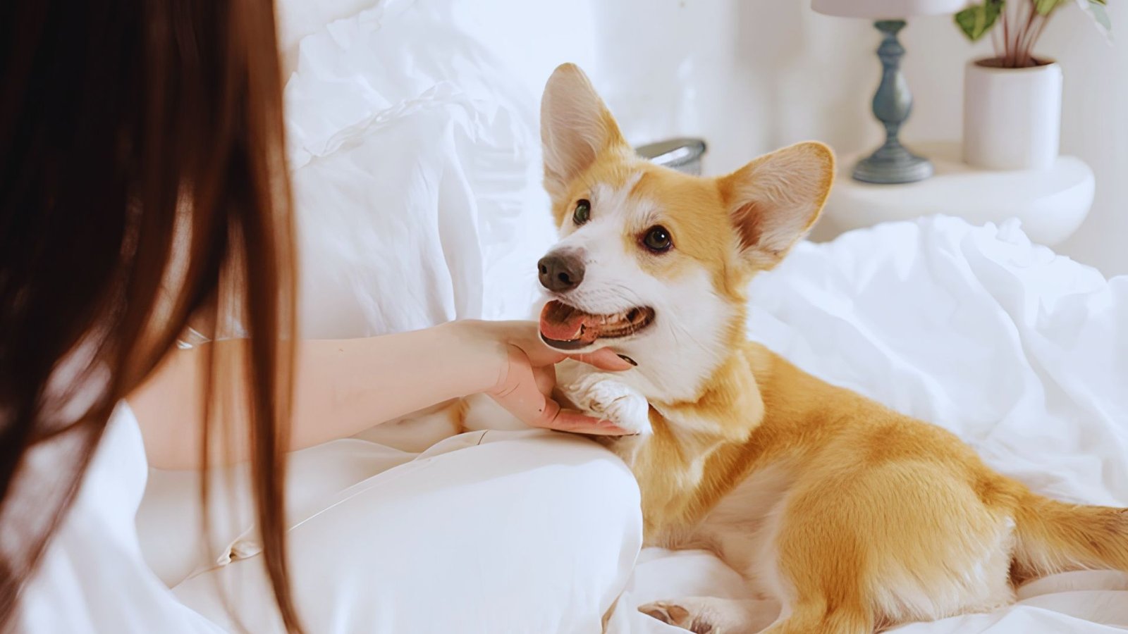 Dog owner comforting a dog in pain at home with supportive pet care.