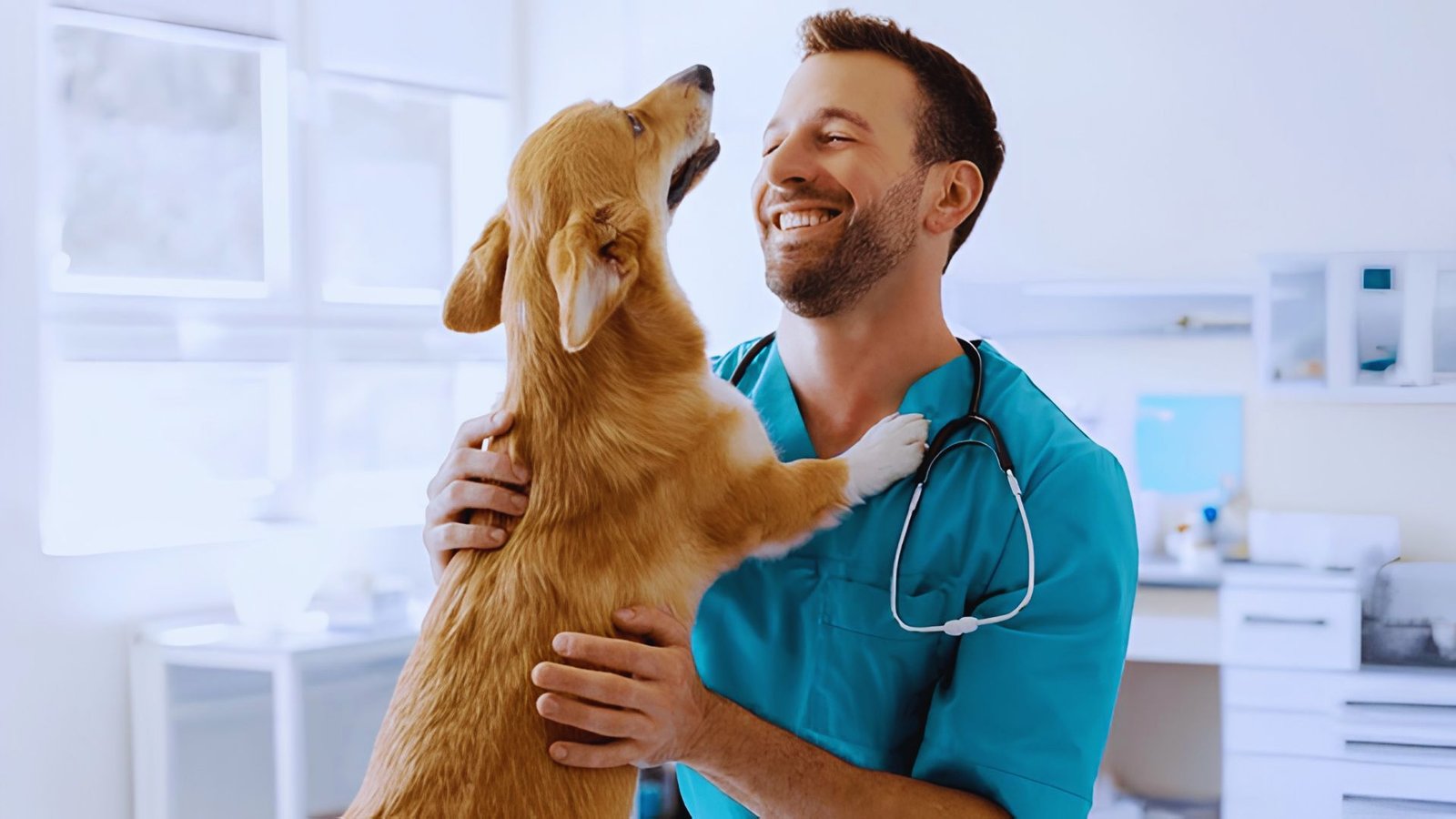 Dog being checked by its owner to identify the source of a fishy smell.
